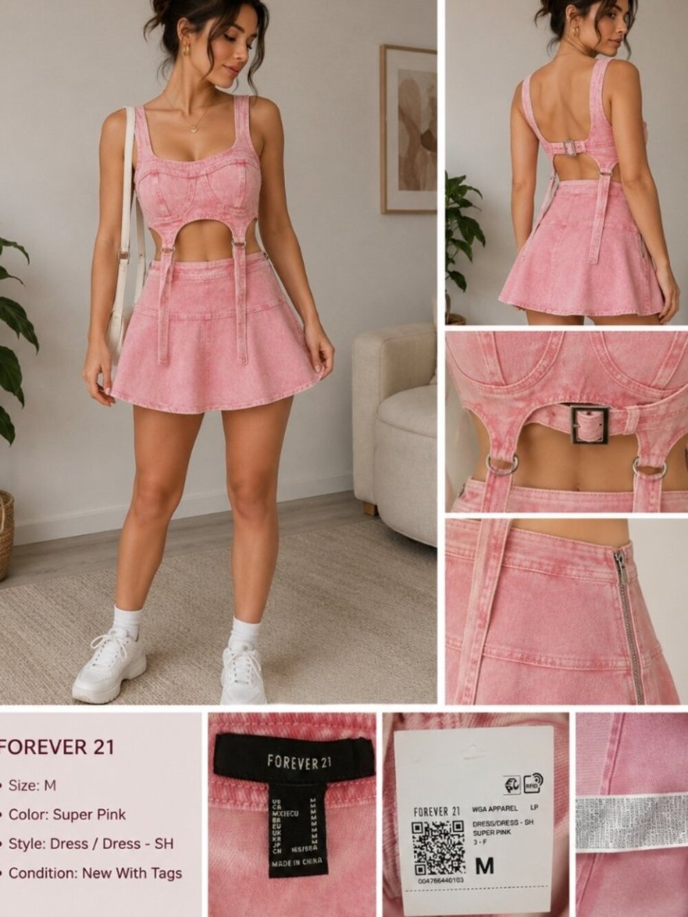 Forever 21 Pink Denim Cut Out Dress Set Women’s Size M New With Tags